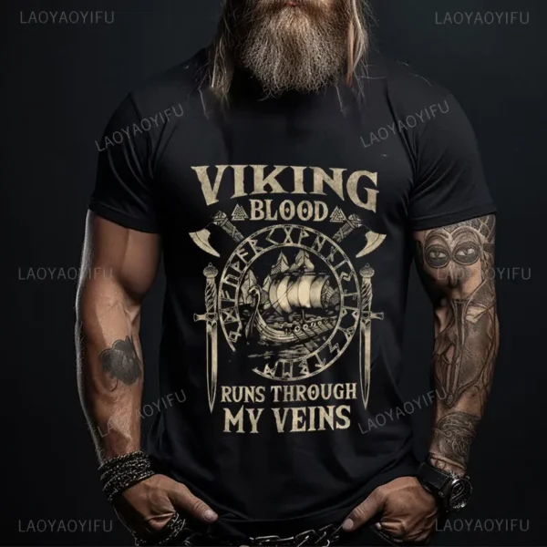 Viking Blood High Quality 100% Cotton T Shirt Men Short Sleeve Viking Legend T-Shirt Retro Classic Tee Shirt Valhalla Odin Tops - Image 2