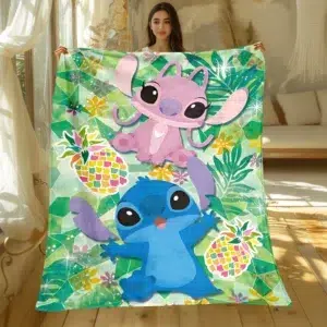 Stitch HD Printed Flannel Fluffy Fleece Throw Camping Blankets for Children Sofa Throw Thin Blanket Modern Fashion Gift