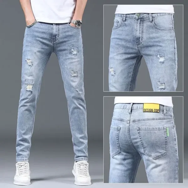 Luxury Summer Designer Korean Classic Streetwear Cowboy Pants for Men Fashionable and Comfortable Boyfriend Skinny Jeans Men - Image 4