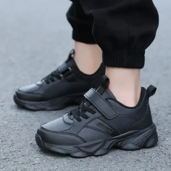 Children Shoes Kids Casual Sneakers Black Pu Leather Sports Shoes for Boy Girls Black Shoes School Running Tennis Sneaker - Image 4