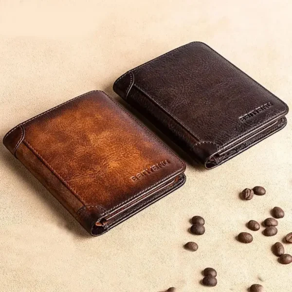 Genuine Leather Wallet Retro Business Design Rfid Protection Short Card Holder Coin Purses Money Bag Men Business Wallet Handbag - Image 4