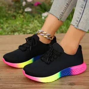 Rainbow Sole Sneakers Women Plus Size 43 Mesh Breathable Platform Sports Shoes Woman Non-Slip Lace Up Tennis Shoes Zapatos Mujer