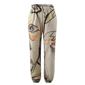 Graffiti Face Art Print Harem Pants Casual High Waist Elastic Long Length Pants With Pockets Women Fashion Sweatpants