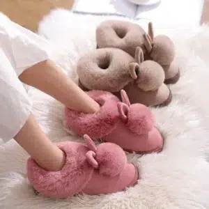 Winter Warm Home Fur Boots Womens Indoor Home Rabbit Shoe Furry Ears Footwear Indoor Bedroom Flat Heels Fluffy Ankle Boots