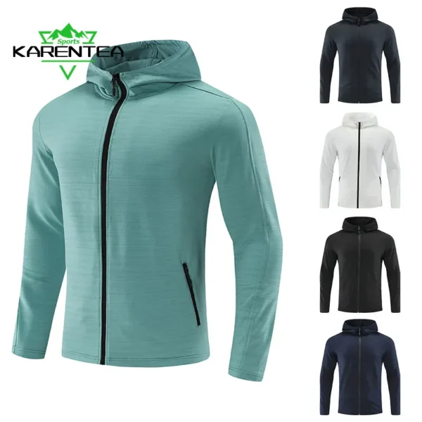 Running Men Hooded Autumn Sportswear Gym Fitness Jogging Outdoor Quick Dry Breathable Coats Man Sport Jackets Fleece Coats