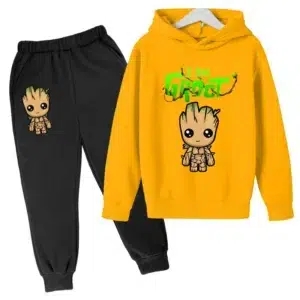 Kawaii Baby Groot Print Hoodie Children's Fashion Street Hoodie+Pants Suit Casual Jogging Sweatshirt I Am Groot Funny Cartoon G