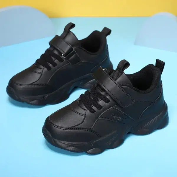 Children Shoes Kids Casual Sneakers Black Pu Leather Sports Shoes for Boy Girls Black Shoes School Running Tennis Sneaker - Image 3