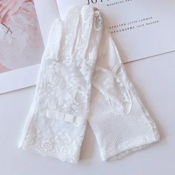 New Women's Summer Ice Silk Lace Anti Ultraviolet Thin Electric Car Driving Anti-skid Breathable Cool Sun Protection Gloves - Image 3