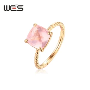 WES 925 Sterling Silver Natural Gemstone Open Rings for Woman 8*8mm Garnet Topaz Moss Agate Citrine Rose Quartz Christmas Gift