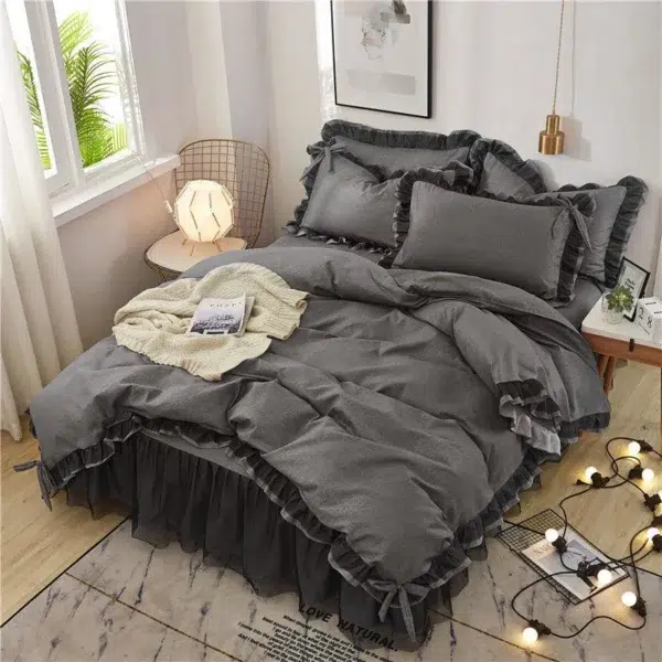 Luxury Black Princess Bedding Sets Kawaii Bed Skirt Sheet Pillowcase Fashion Girl Duvet Cover 4 Pieces Home Decoration - Image 3