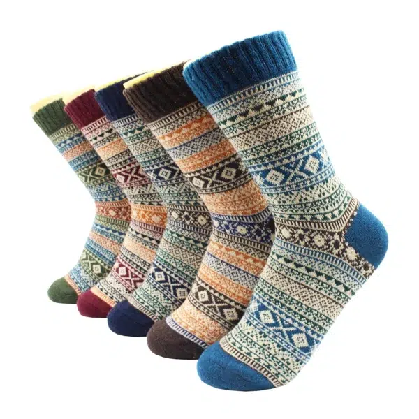 5 Pairs Winter Warmer Women Thicken Thermal Wool Cashmere Snow Socks Fashion Casual Euramerican National Wool Socks for Women - Image 5