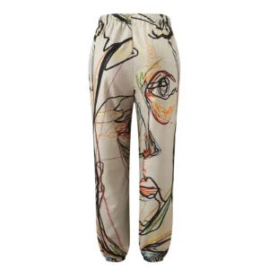 Graffiti Face Art Print Harem Pants Casual High Waist Elastic Long Length Pants With Pockets Women Fashion Sweatpants