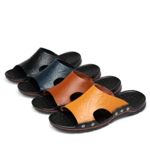 Men's Slippers Summer Outside Leather Sandals Big Size 39-48 Beach Slippers Anti-slip Casual Slide Mens Shoes