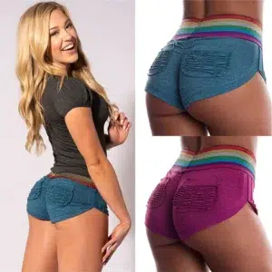 Women Shorts Push Up Hip Fitness Sporting Workout Elastic High Waist Slim Jogging Short Pants Female Pleasted Trousers