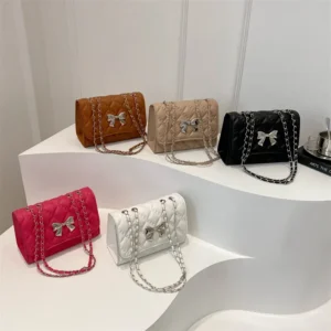 Single shoulder bag fashion diamond chain bag women 2024 summer new crossbody bag popular bow commuter small square bag