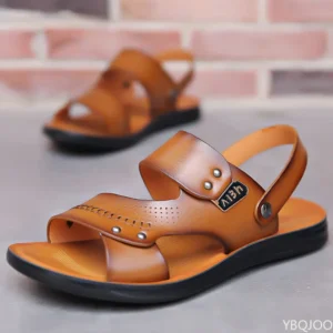 Shoes 2023 Fashion Men's Summer New Retro Leather Non-slip Beach Slip-on Sandals Travel Flip-flops Slippers Black Brown