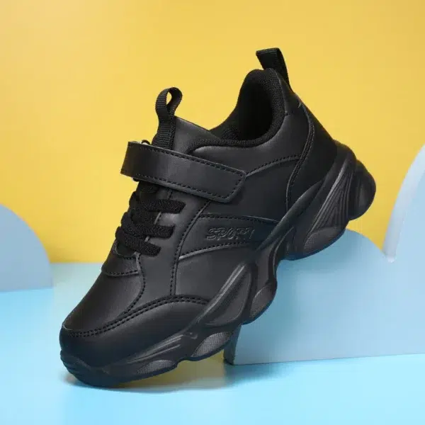 Children Shoes Kids Casual Sneakers Black Pu Leather Sports Shoes for Boy Girls Black Shoes School Running Tennis Sneaker - Image 2