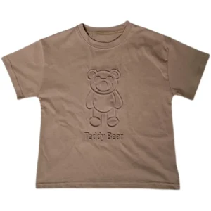 Baby Boy Girl Clothes Summer Cartoon Bear Short Sleeve Tshirt Children Crew Neck Embroidery Top Kid Casual Streetwear