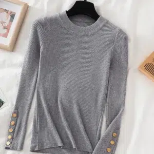 2024 women thick sweater pullovers khaki casual autumn winter button o-neck chic sweater female slim knit top soft jumper tops