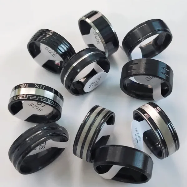 Wholesale 20 pcs 8mm multi-style hybrid black inner arc Stainless steel Men's rings - Image 5