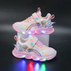 Disney Girls' Casual Shoes Led Lights Mesh Breathable Children's Sports Princess Elsa Pink Purple Shoes Sneakers Size 22-37