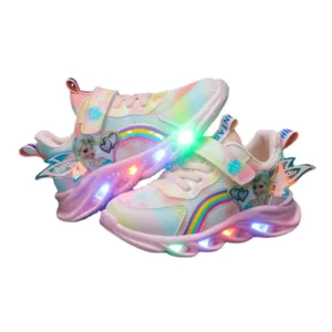 Disney Girls' Casual Shoes Led Lights Mesh Breathable Children's Sports Princess Elsa Pink Purple Shoes Sneakers Size 22-37