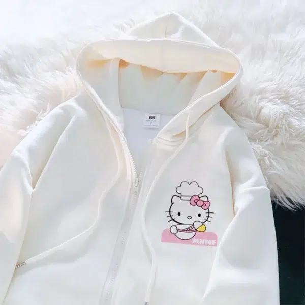 Sanrio Anime Cute Printed Hoodies Women Cartoon Hello Kitty Y2k Korean Students Loose Sweatshirt Fashion Sweet Cardigan Clothing - Image 3