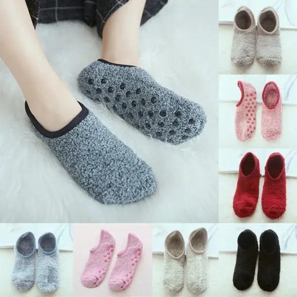 3pairs Autumn Winter Breathable Non-slip Thick Floor Socks Women Fleece Socks Home Girls Cotton Warm Footprint Ankle Indoor Sock - Image 3