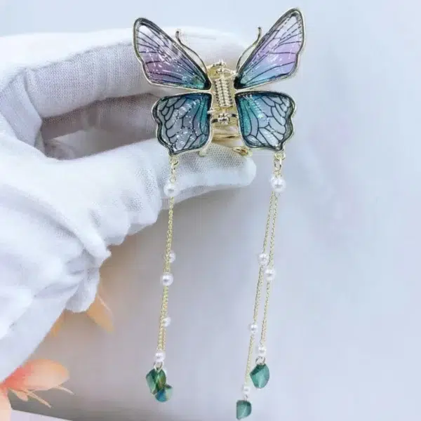 Fashion Elegance Butterfly Tassel Hairpin Headgear For Women Holiday Gift Transparent Shark Clip Back Head Girl Hair Accessories - Image 3