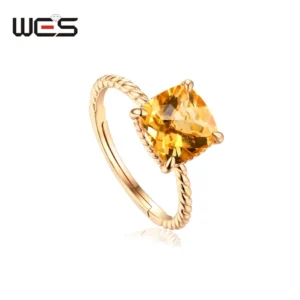 WES 925 Sterling Silver Natural Gemstone Open Rings for Woman 8*8mm Garnet Topaz Moss Agate Citrine Rose Quartz Christmas Gift