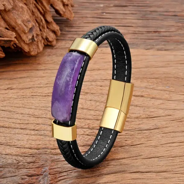 Fashion Purple Crystal Bracelet for Women Mens Jewellery New in Bracelets Handmade Couples Matching Things Leather Chains Bangle