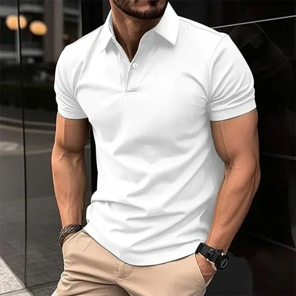 Summer Best-Selling Men's Solid Color Polo Shirt Lapel Button Men's Short Sleeve Comfortable Slim Business Office Men's Clothing - Image 4