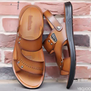 Shoes 2023 Fashion Men's Summer New Retro Leather Non-slip Beach Slip-on Sandals Travel Flip-flops Slippers Black Brown