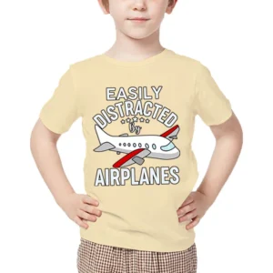 New Aircraft Children T-Shirt Easily Distracted By Airplanes Print T Shirt Harajuku Fashion Plane Tees Girl Boy Cartoon Tshirt