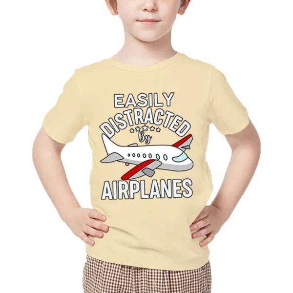 New Aircraft Children T-Shirt Easily Distracted By Airplanes Print T Shirt Harajuku Fashion Plane Tees Girl Boy Cartoon Tshirt - Image 4