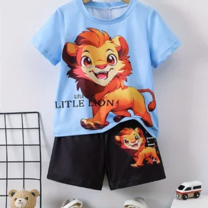 2024 Kids Clothes 2pcs Boys Fun Cartoon Bear Print Short Sleeve T-Shirt Shorts Set Summer Active Boys Complete Stylish Look