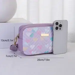 Women Quilted Small Purple Crossbody Bag,Mini Ombre Chevron Graphic Shoulder Bag,Casual Square Handbag ,2024 New Bag For Women