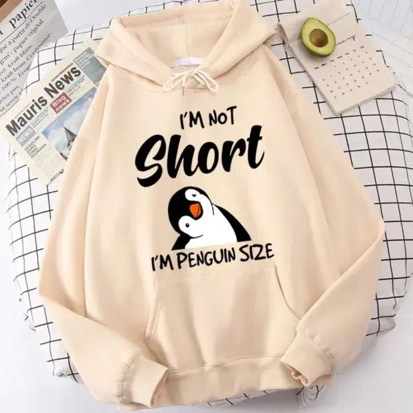 Popular Penguin I'm Not Short Printing Hoodies For Women Autumn Winter Sweatshirt Fashion Hooded Pullover Ladies Streetwear - Image 5