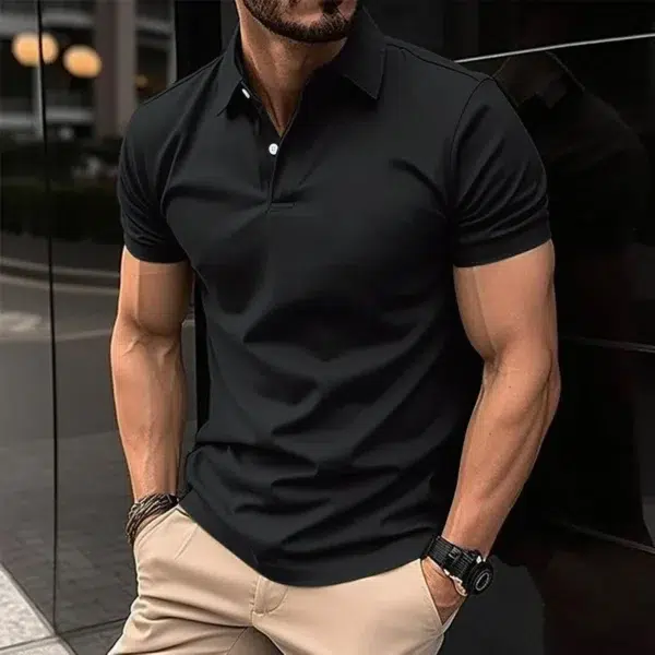 Summer Best-Selling Men's Solid Color Polo Shirt Lapel Button Men's Short Sleeve Comfortable Slim Business Office Men's Clothing - Image 5