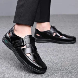 2024 Summer Hollow Leather Shoes Men's Casual Sandals Breathable Hole Shoes Sandals Men Shoes Sandals