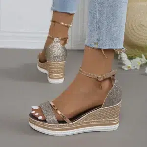 Summer Sandals Women Comfortable Roman Shoes Round Toe Flat Bottom Rhinestone Women'S Outer Wear Women'S Sandals Summer 2024