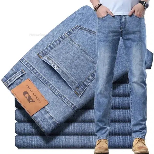 New in Men's Straight Jeans Summer Thin Casual Stretch Fashion Business Casual Denim Pants Straight Classic Male Trousers - Image 2