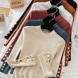 2024 women thick sweater pullovers khaki casual autumn winter button o-neck chic sweater female slim knit top soft jumper tops