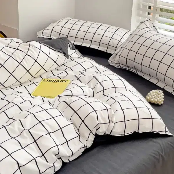 Nordic Lattice Duvet Cover Sets NO Filler Simple Boy Adults Bedding and Pillowcase Bed Sheet Single Twin Double Size Bed Linens - Image 3