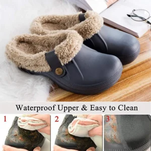 New Men Waterproof Slippers Women Men Fur Clogs Slippers Winter Men Garden Shoes Outdoor Antiskid Mules Indoor Soft House Shoes