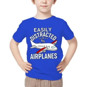 New Aircraft Children T-Shirt Easily Distracted By Airplanes Print T Shirt Harajuku Fashion Plane Tees Girl Boy Cartoon Tshirt