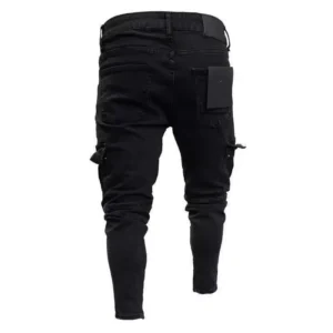 Slim Biker Men Ripped Long Denim Trousers Skinny Jeans pocket Young Man Jogging Pants ​Destroyed Stretchy Black Pants