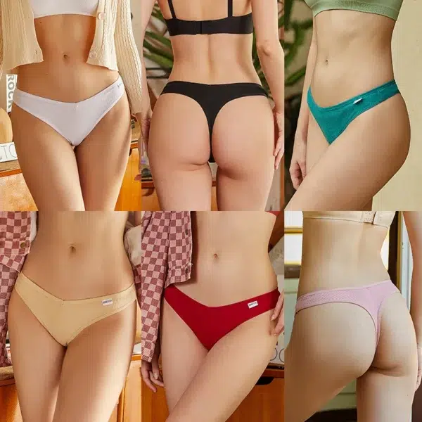 5Pcs Women Cotton Waffle Style G-string Panties Ladies Soft Thongs Female S-XL Low-Rise T-Back Panties Bikini Underwear 2024 - Image 5