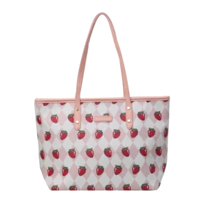 PU Large Capacity Tote Bags Zipper Strawberry Commuting Fresh Fashion Shoulder Bags for Women 2024 High Quality Tote