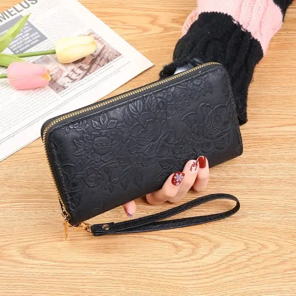 Long Zippered Women's Purse,Enlarged Ladies Phone Wallet,Embossed Design Fashionable Minimalist Money Bag,Lady Leather Purses - Image 5